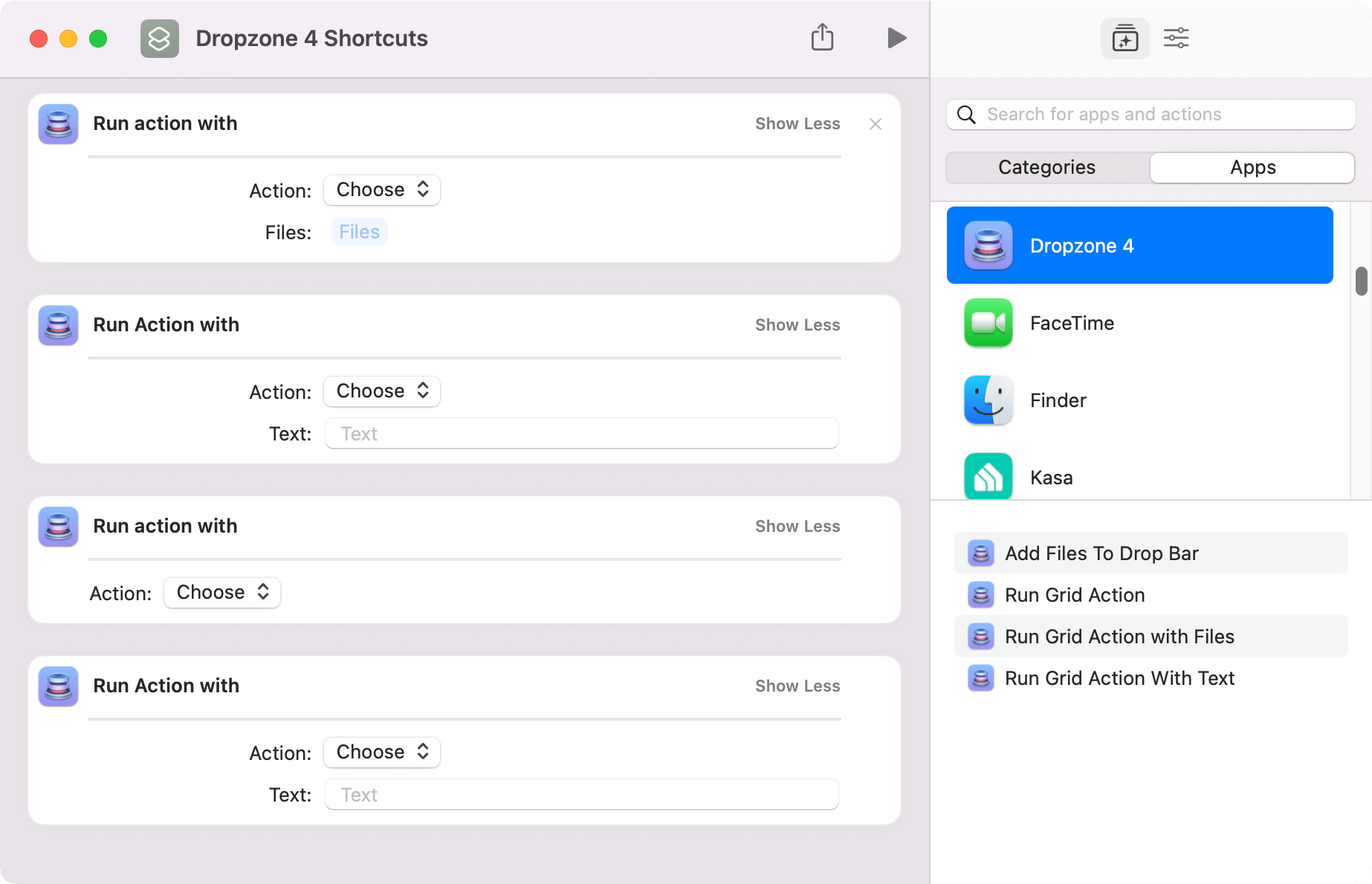 Dropzone 4 Available Shortcuts Screenshot
